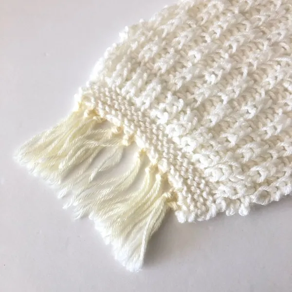 Handmade Cream White Crochet Knit Tassel Scarf - Image 3