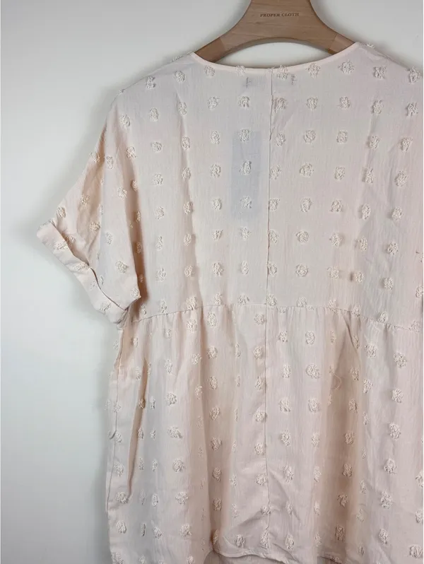 MIROL NWT Swiss Dot Textured V Neck Babydoll Tunic Blouse Pink Large Boho - Image 7