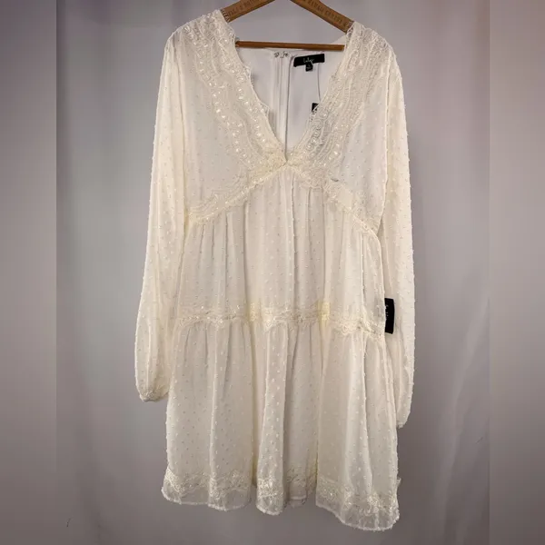 NWT Lulu's Wistful‎ Moments Long Sleeve Mini Dress in Cream Size Large - Image 2