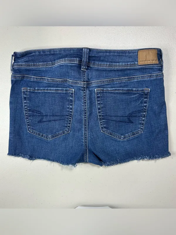 American Eagle Outfitters Blue Distressed Kick-bootcut Jean cut-off legs Shorts - Image 3