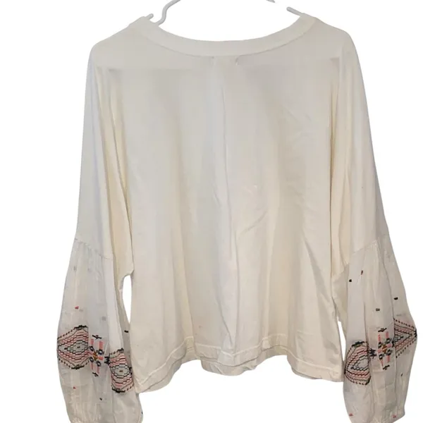 New Cost Plus World Market Cream Blouse Embroidered Sleeves sheer poof Sleeves - Image 14