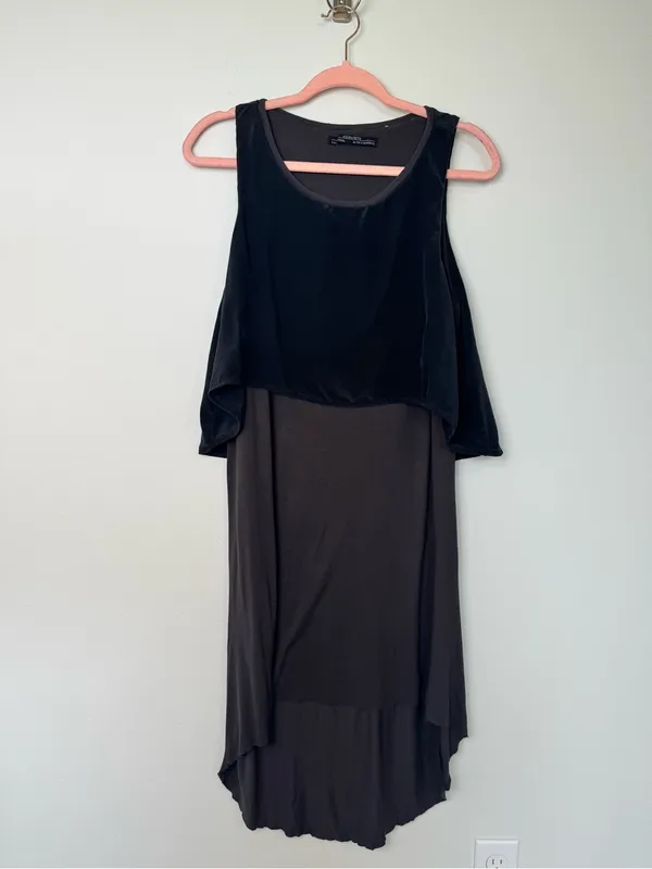 AllSaints Eubik High Low Overlay Shift Dress Size 10 Black Charcoal - Image 4