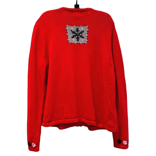 Breckenridge VTG Red Snowflake‎ Zipper Tassel Ugly Christmas Sweater Women Large - Image 3