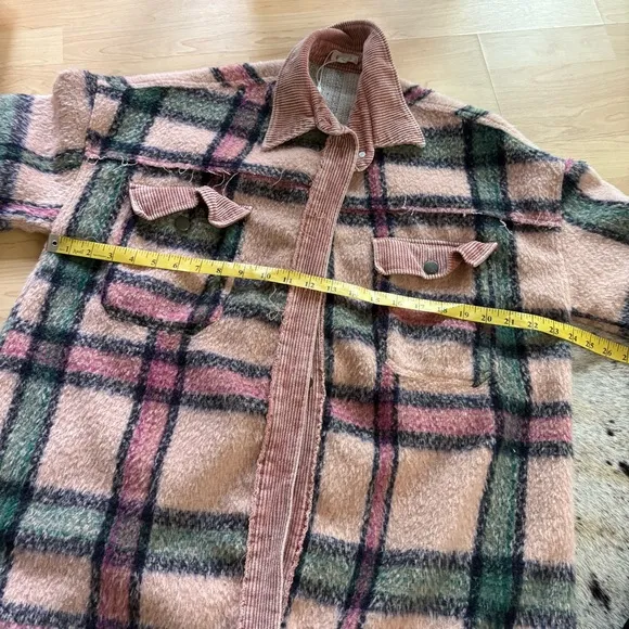 POL Pink Plaid Shacket Corduroy Elbow Patch Oversized‎ Fit Sz Small STYLE SMJ199 - Image 6