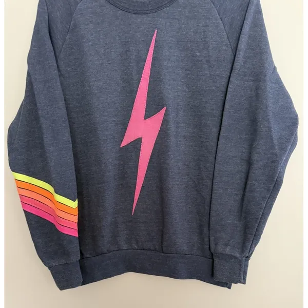 Aviator Nation Lightning Bolt Neon Chevron 5 Stripe Crew Sweatshirt Size Medium - Image 5
