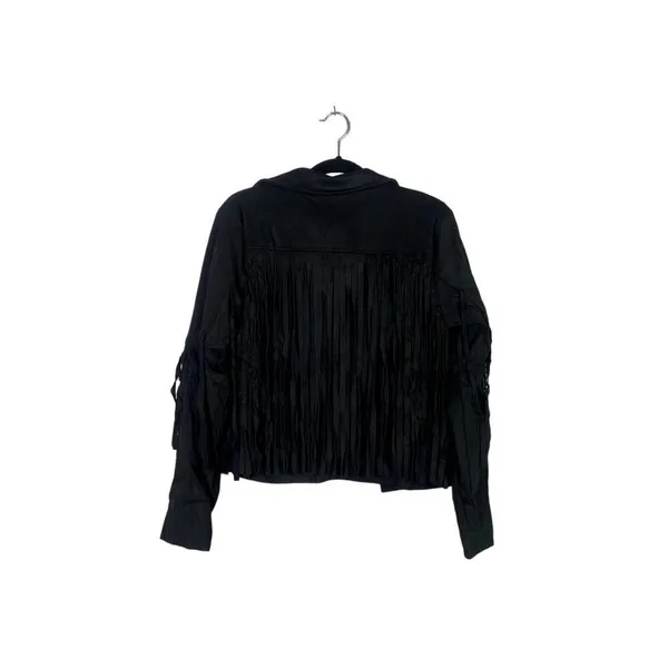 NEW! Western Fringe Soft Faux Suede Open Style Lined Jacket Coat M Black - Image 5