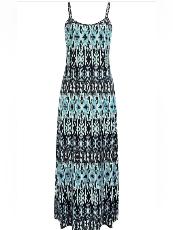 Women’s Blue Black Geometric Strappy Sleeveless Scoop Neck Maxi Dress XXL - Image 6