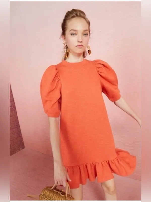 Ulla Johnson Landry Orange (Chili ) Puff Sleeve Cotton Fall Mini Dress Small - Image 15