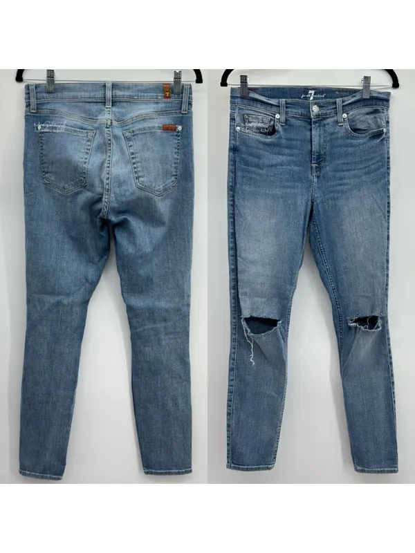 7 For All Mankind The Ankle Skinny Distressed Knee Holes Denim Jeans Size 29 - Image 7