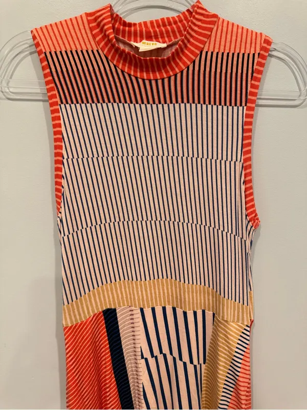 Anthropologie Maeve Cleary Striped Mock Neck Jersey Midi Dress S - Image 3
