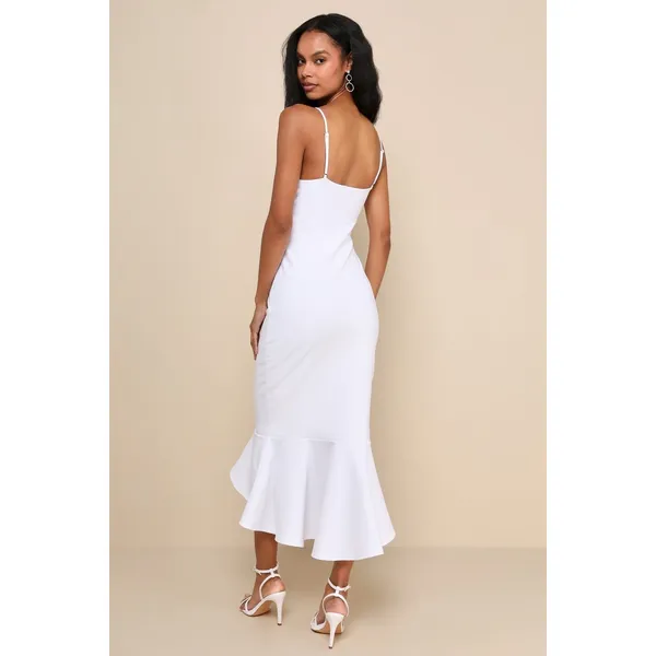 NWOT Lulus Stun Like Me White Bodycon Trumpet Hem Midi Dress Gala Banquet Sz M - Image 2