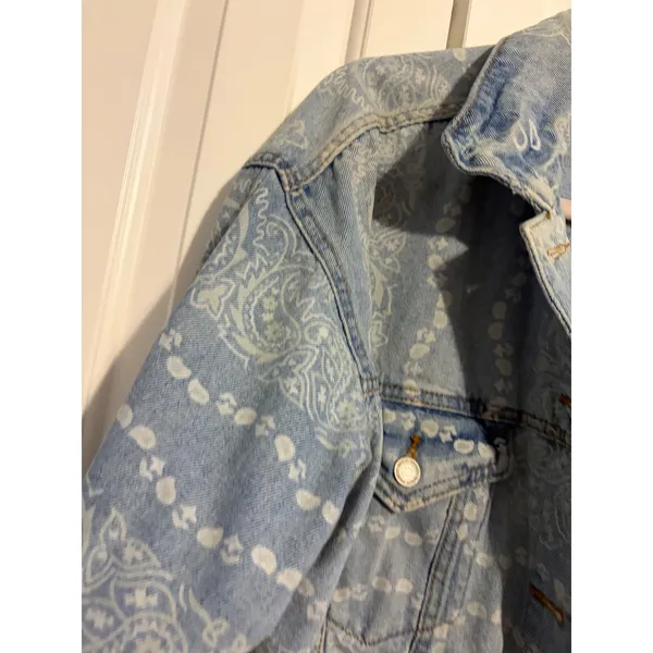Wild Fable Denim Jacket Paisley Bandana Light Blue Oversized‎ Trucker Medium - Image 4