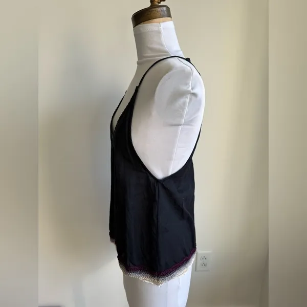Free People Black Strappy Tank Top Crochet Accent Open Back - Image 4