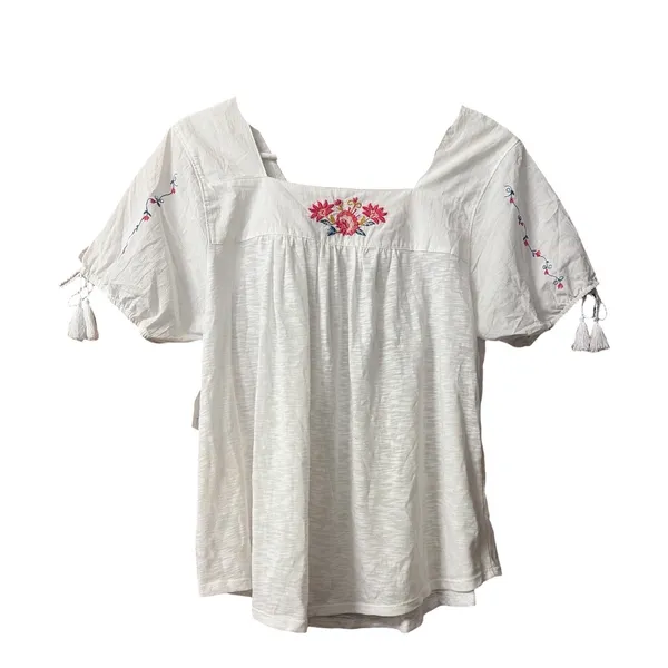 Time and Tru Embroidered White Short Sleeve Top size S NEW - Image 3