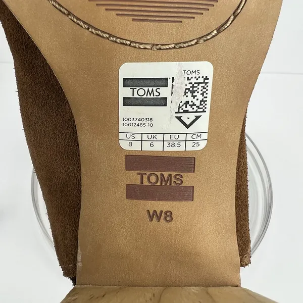 Toms Womens Sandals SZ 8 Elba Brown Suede Open Toe Block Heel Tie Back‎ Ruffle - Image 6