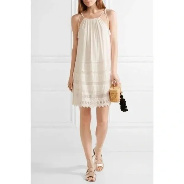 Alice + Olivia Danna Tie-Strap Short Dress Crochet Embroidered White Size Large - Image 2