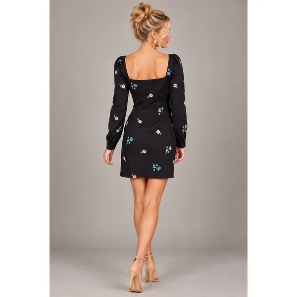 ASOS Black Floral Embroidered Dress - Size 4 - Image 3