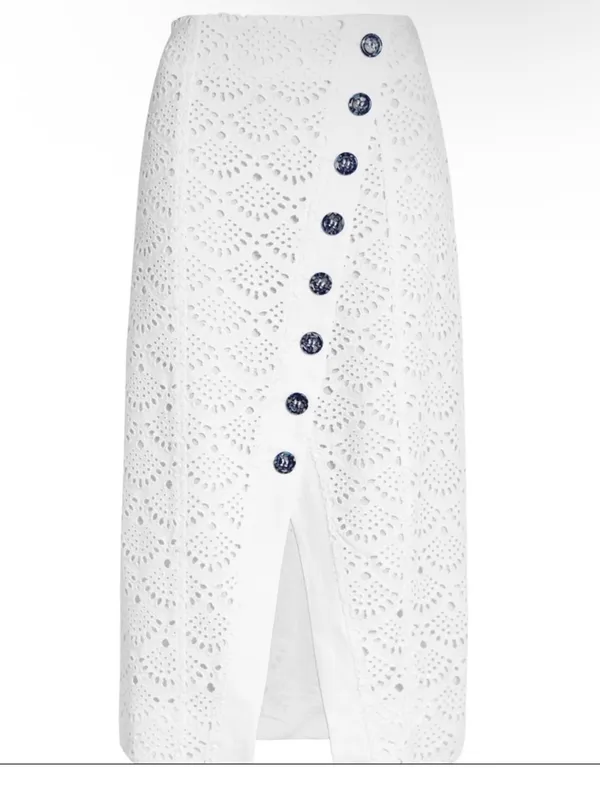 Tanya Taylor Cream Lace bohemian crochet Button-Front Women's midi Skirt size 2 - Image 2