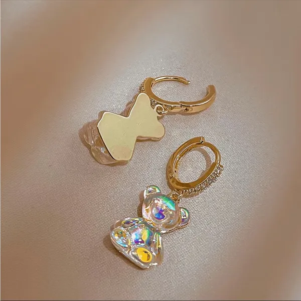 Cute‎ Gold plated clear bear design dangle earrings faux fashion jewelry - Image 4