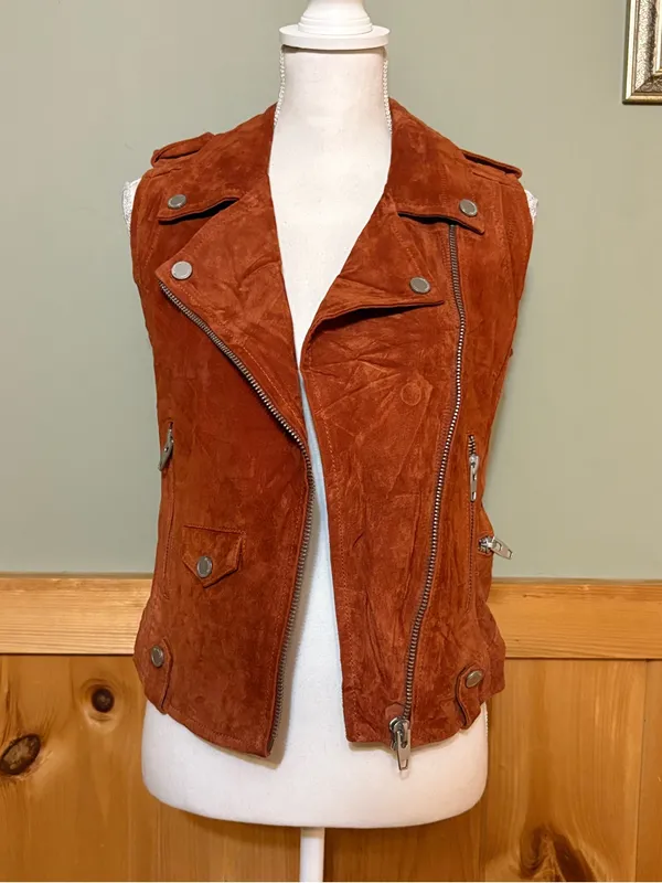 BLANKNYC Rust Suede Leather Moto Biker Vest XS - Image 2