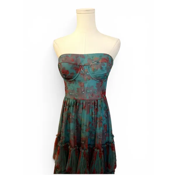 Hutch Isabella Gown Sz 2 NWT Romantic Vining Painted Floral Tulle Blue/Copper - Image 8