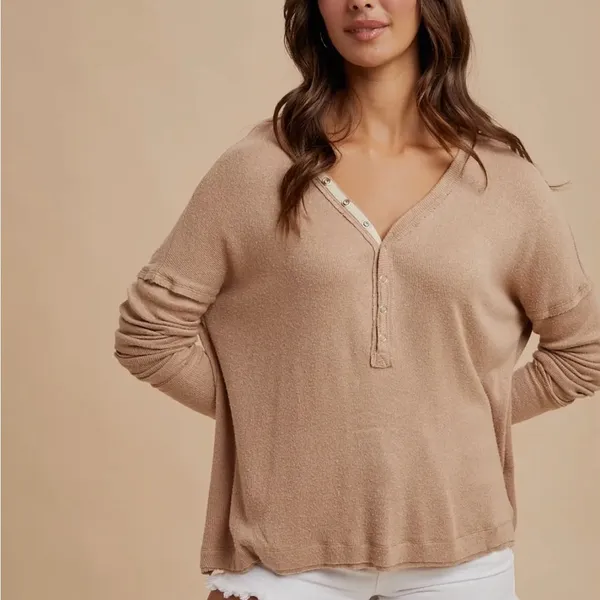 Women's Tan Henley - Image 6