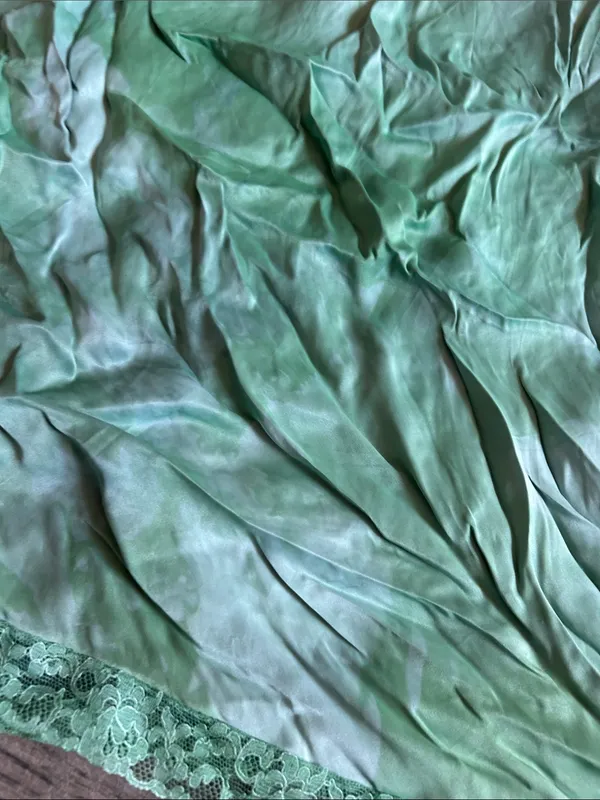 Women's Lace-Trim Satin Chemise - Teal Green - Image 5