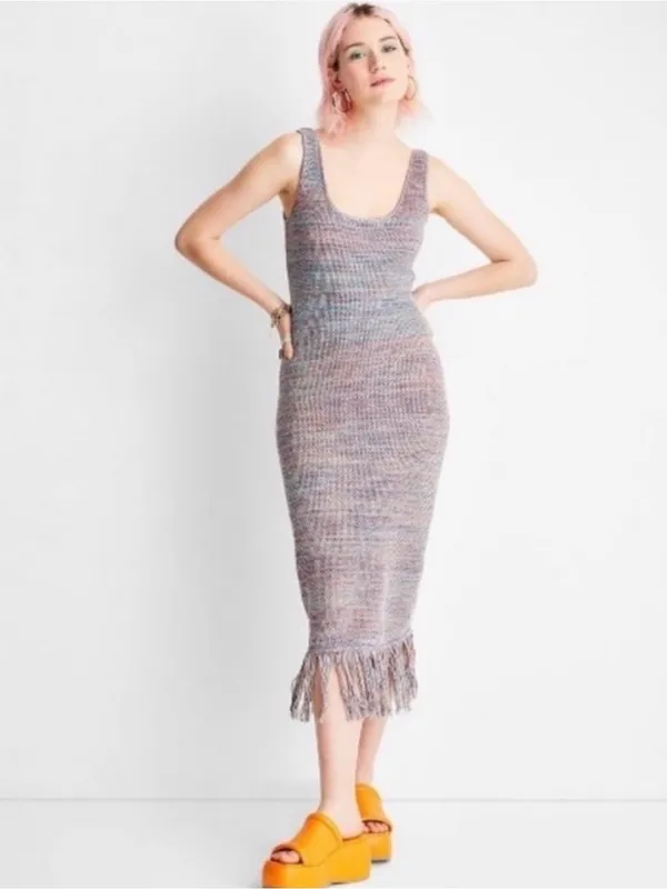 Future Collective Alani Noelle Multicolor Knit Fringe Hem Boho Dress Size Small - Image 6