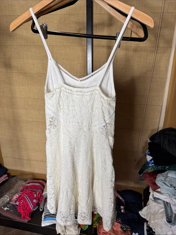 Vintage Abercrombie & Fitch White Lace Fit & Flare Mini Dress XS Y2K - Image 6