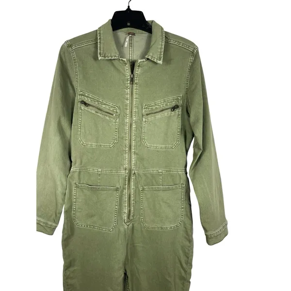 Free People M Army Green Utility Jumpsuit Boiler Suit Coverall Zip Front - Image 3