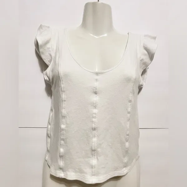 Free People White Flutter Sleeve Blouse - Image 4