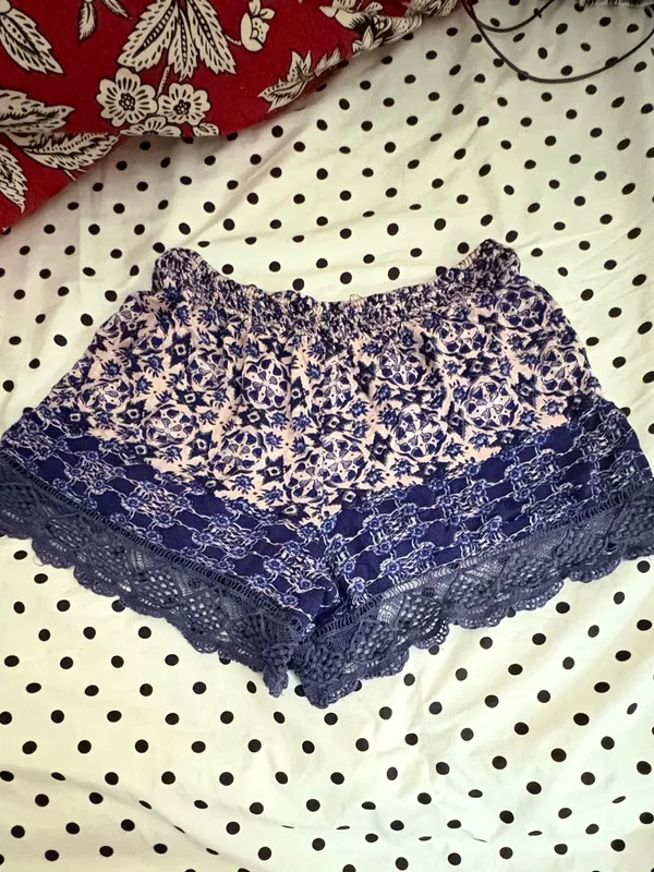 Angie Boho Mediterranean Mosaic Smocked High Waisted Festival Shorts M - Image 8
