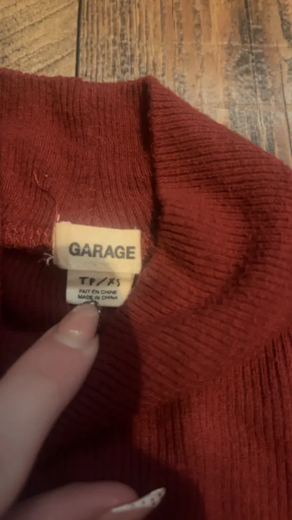 Garage Turtleneck Red Ribbed Sweater - Image 2