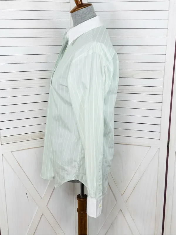 Lauren Ralph Lauren Pinstripe Button Up‎ Shirt Green White Size 6 Preppy Oxford - Image 2