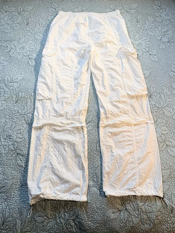 💥AllSaints Barbara White Cargo Parachute Pants Utility Drawstring Hem Sz 8🧡 - Image 4