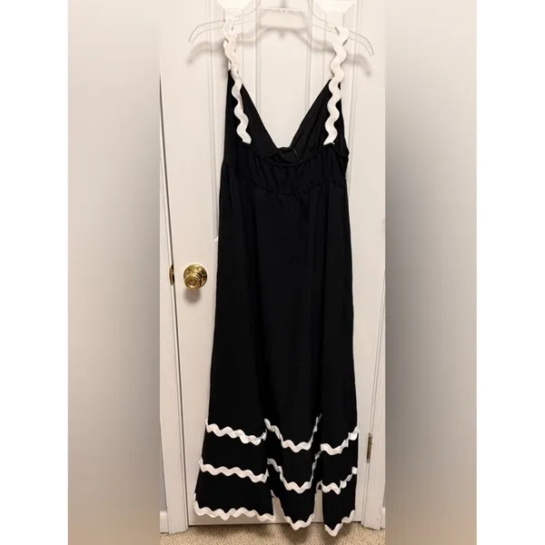 NWT Black White Ric Rac Maxi Dress‎ Size Large Vacation Boho Cupshe - Image 4