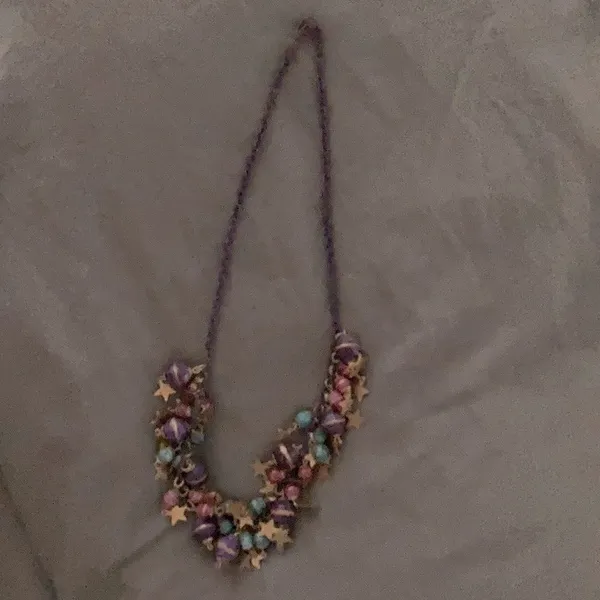 Very cute vintage boho gold, purple, pink & turquoise necklace EVC - Image 2