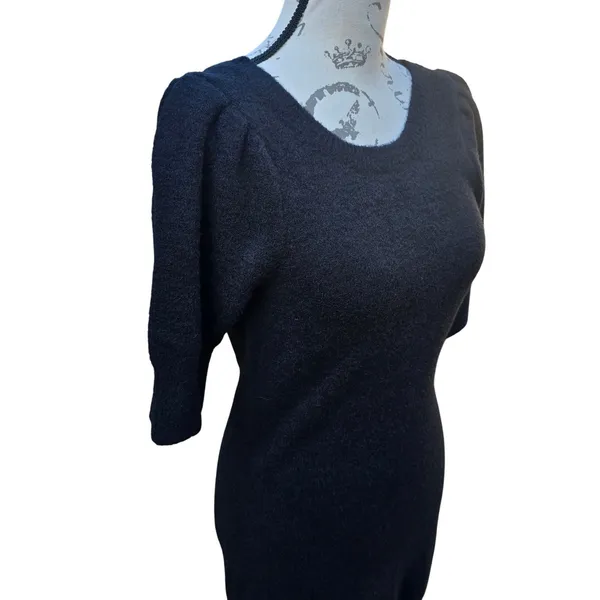 Anthropologie Daily Practice Black Knit Mini Dress‎ Puff Short Sleeve Tie Back S - Image 8