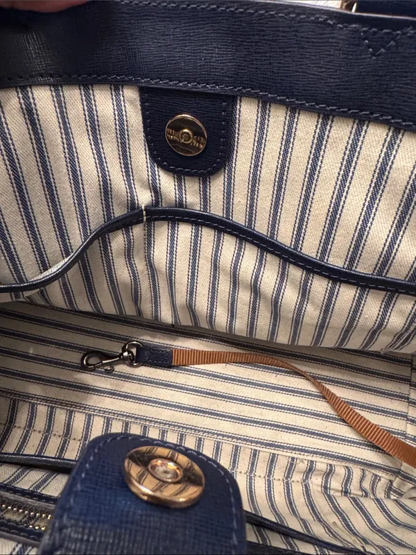 Dooney & Bourke Navy Leather Satchel with Gold Hardware - Image 6