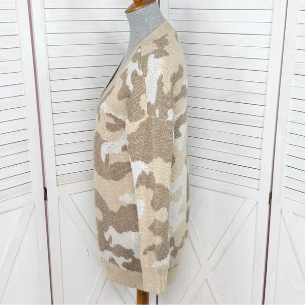 Lucky Brand Dessert Camo V Neck Long Cardigan Sweater Tan Cream‎ Small - Image 2