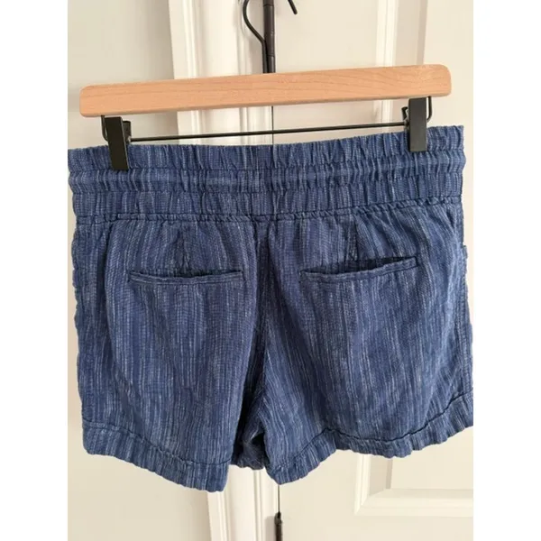 Athleta Cabo 100% Linen Drawstring Textured 4" Shorts Size: 4 Blue - Image 7