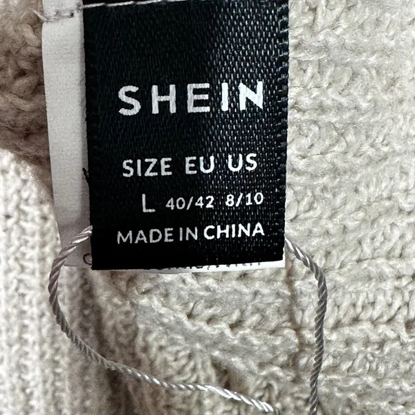 SHEIN Cardigan Womens‎ L Beige Toggle Button Oversized Chunky Knit Split Back - Image 5