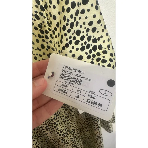 PETAR PETROV Neutral Light Green 100% Silk Black Spots Alex Silk Dress size XS - Image 15