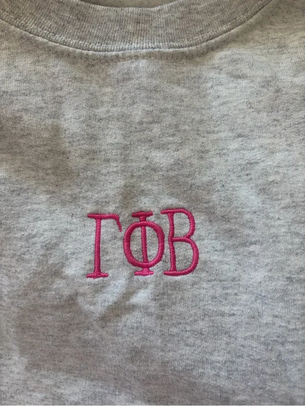 Gray Crewneck Sweatshirt with Pink Gamma Phi Beta Embroidery - Image 3