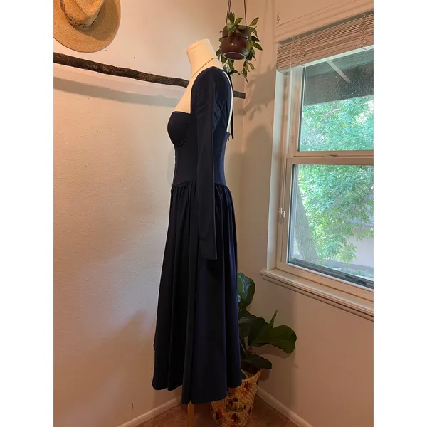 Marthea Navy Blue Corset Long Sleeve Midi Summer Dress Size XS - Image 4