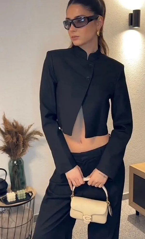 ZARA blazer cropped suit jacket black casual business - Image 8