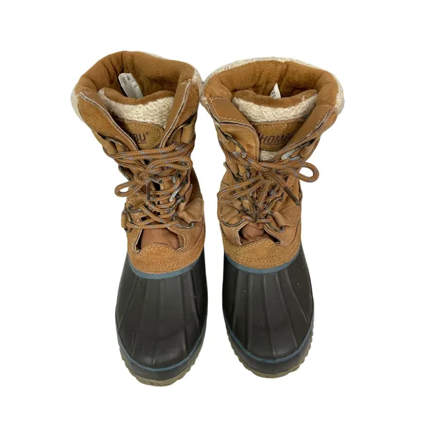 Khombu Cozy Brown Faux Fur Leather Lace Up Waterproof Snow Duck Boots Shoes 6M - Image 2