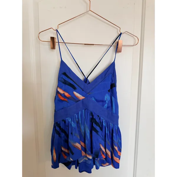Free People‎ Abstract Print Peplum Tank Top Womens Size 4 Strappy Back - Image 2