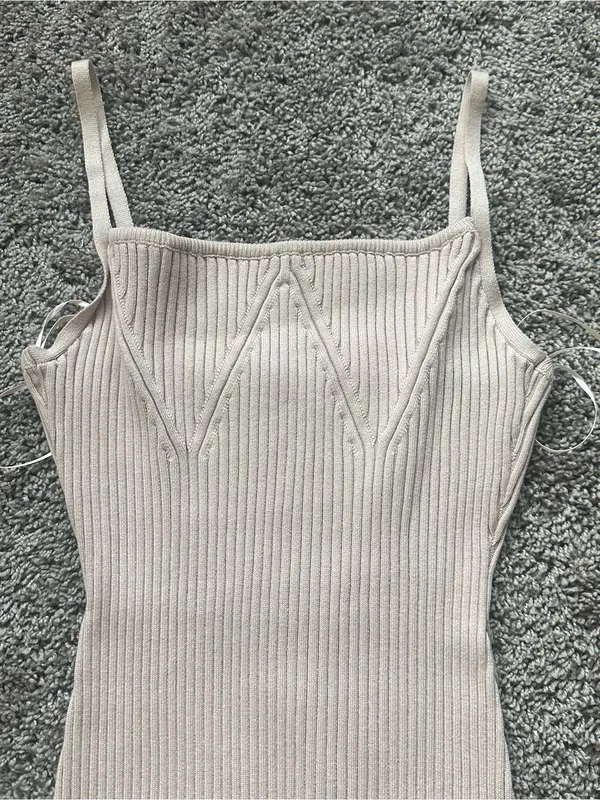Lane 201 Ribbed Knit Spaghetti Strap Mini Dress - Cream - Image 3