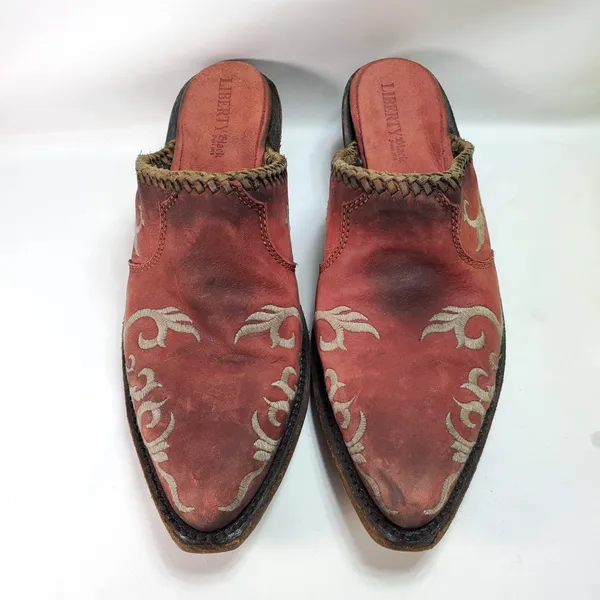 Liberty Black Toscano Size 9 Red Suede Leather Mules Clog Western Cowgirl - Image 2